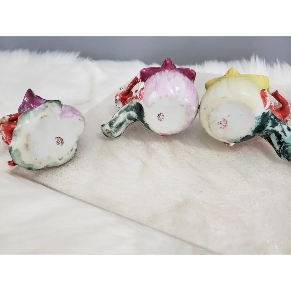 RARE 3 VINTAGE PIXIE ELF VASE PLANTER FIGURINES OCCUPIED JAPAN KITSCHY‎ MCM PINK